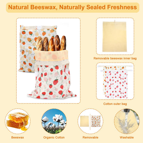 HMAZAE beeswax bread bag removable liner for easy cleaning and freshness
