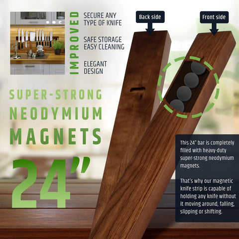 HMmagnets walnut strip with hidden neodymium magnets for secure knives