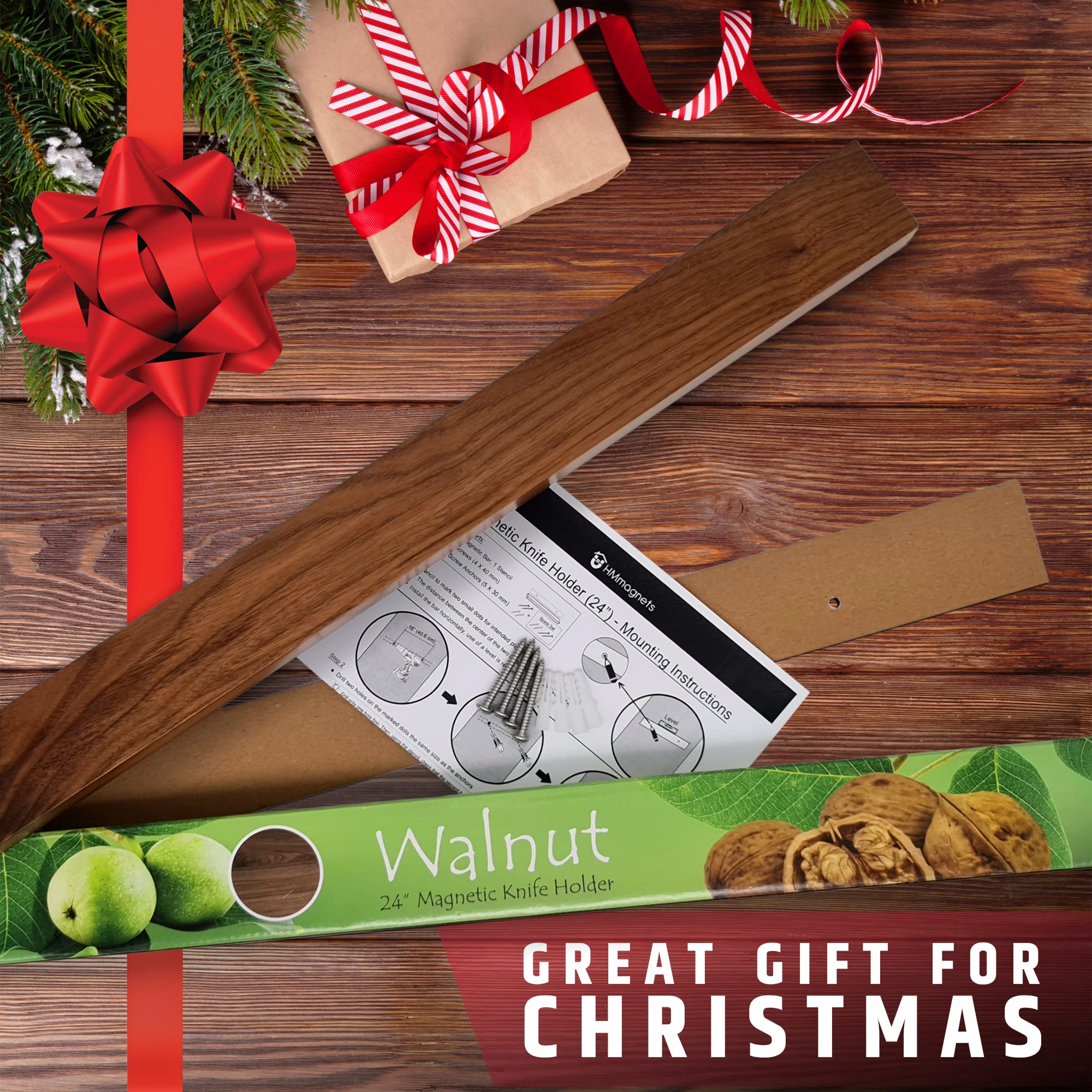 HMmagnets organized kitchen with walnut magnetic knife strip