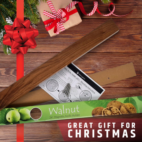 HMmagnets organized kitchen with walnut magnetic knife strip