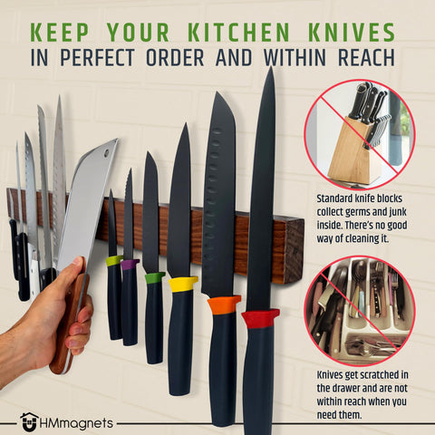 HMmagnets knife strip securely holding diverse kitchen blades