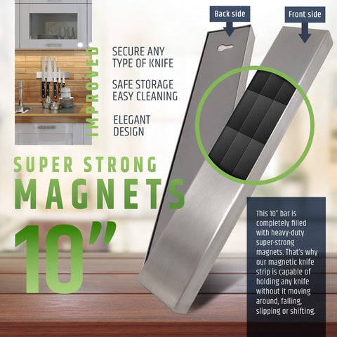 HMmagnets knife strip securely holds a range of knives with no wobble.