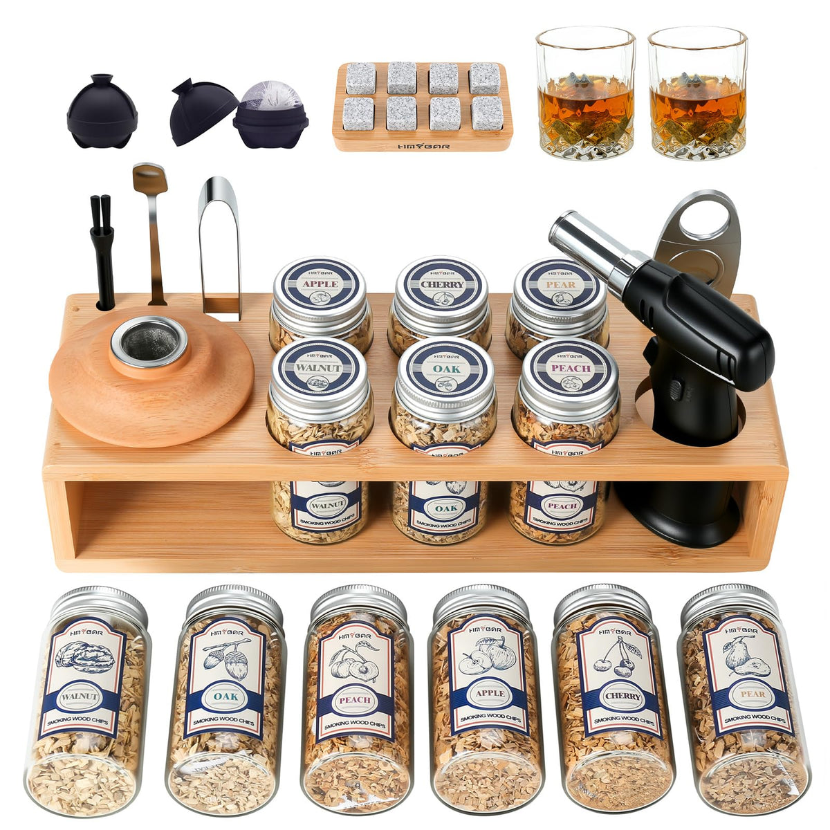 HMYBAR 26pcs whiskey smoker kit with torch for home bar flavor infusion