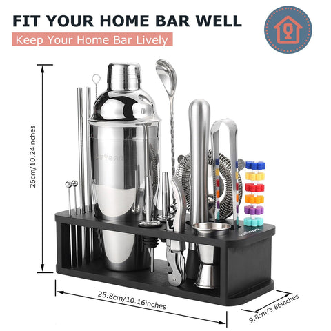 HMYBAR stainless steel bar tools with black accents for precise mixing.