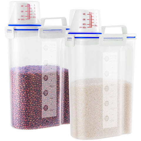 HNNJCK rice dispenser shows 2500ml capacity for organized pantry storage.