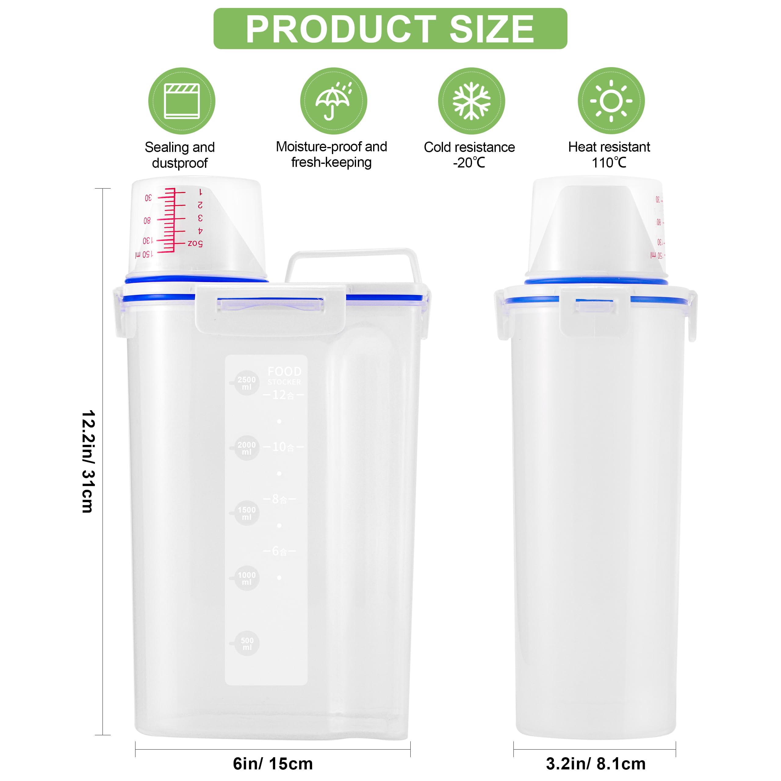 HNNJCK dispenser features pour spout and measuring cup for precise portioning.
