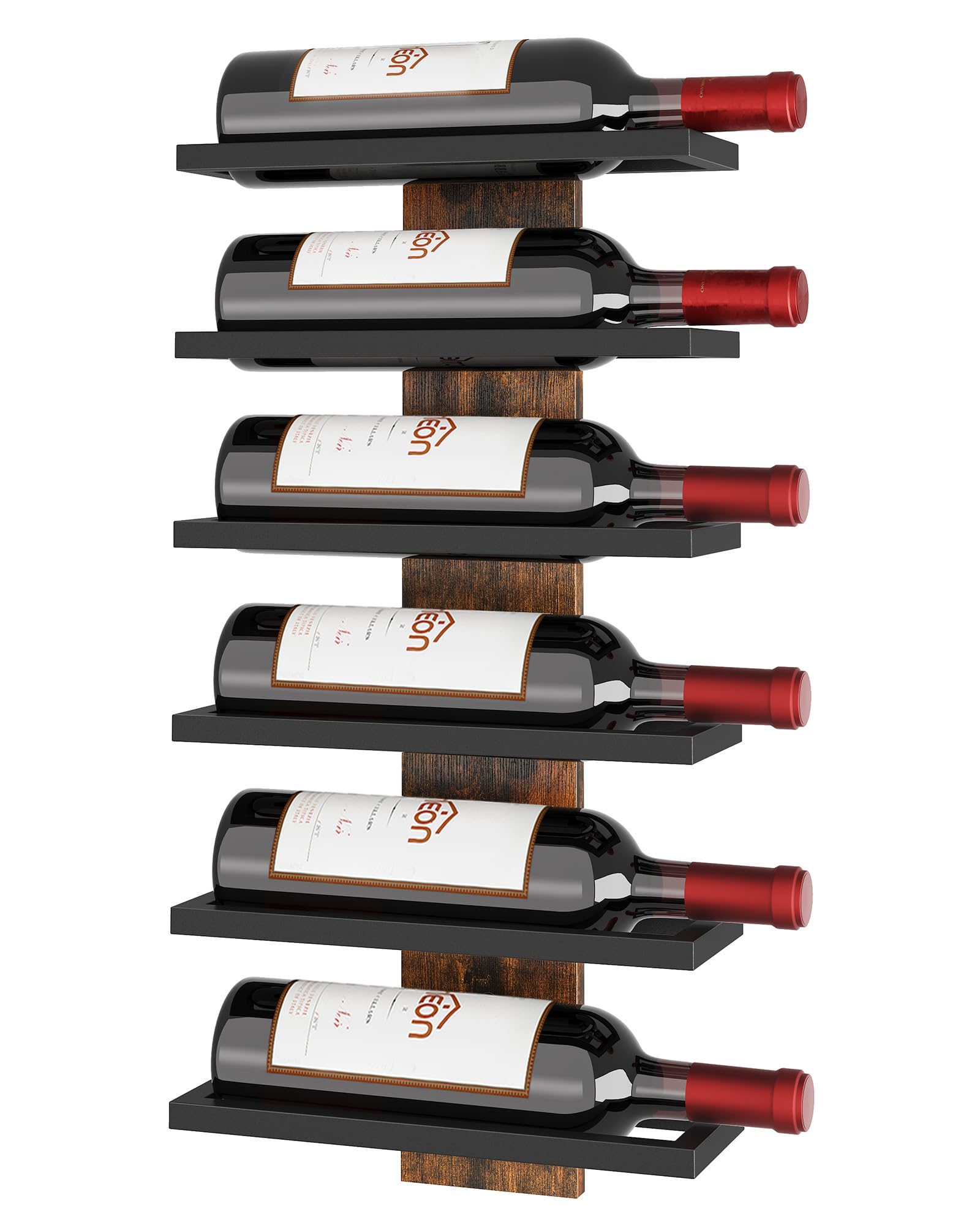Hoctieon wall-mount wine rack displaying six bottles for elegant storage.