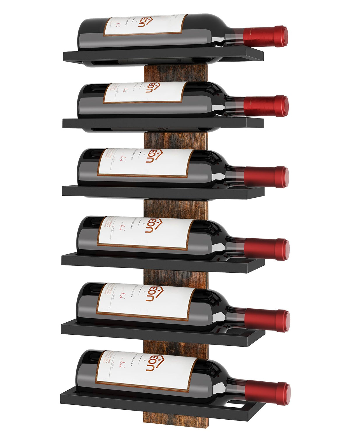 Hoctieon wall-mount wine rack displaying six bottles for elegant storage.