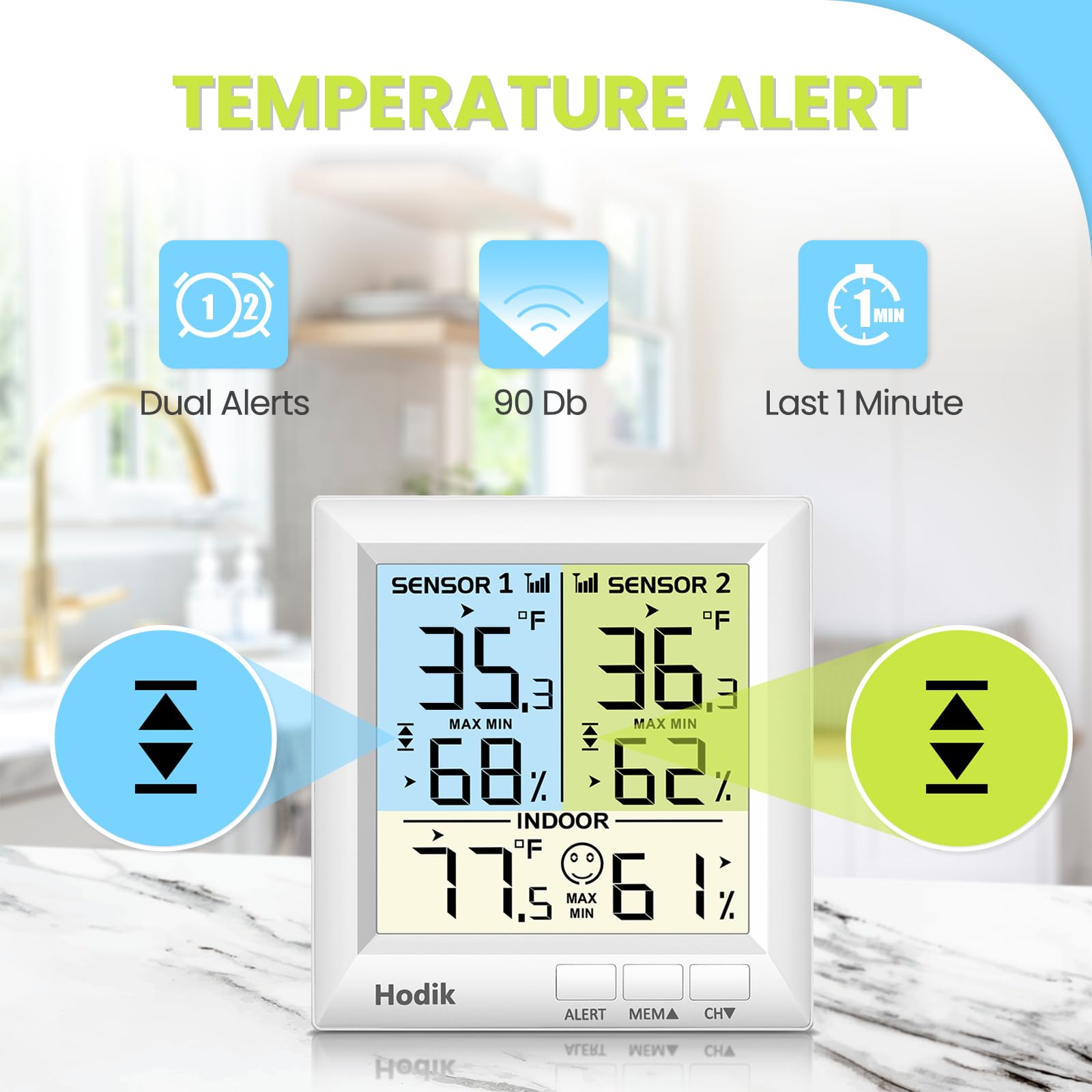 HODIK temp and humidity readings support proper food storage and organization.