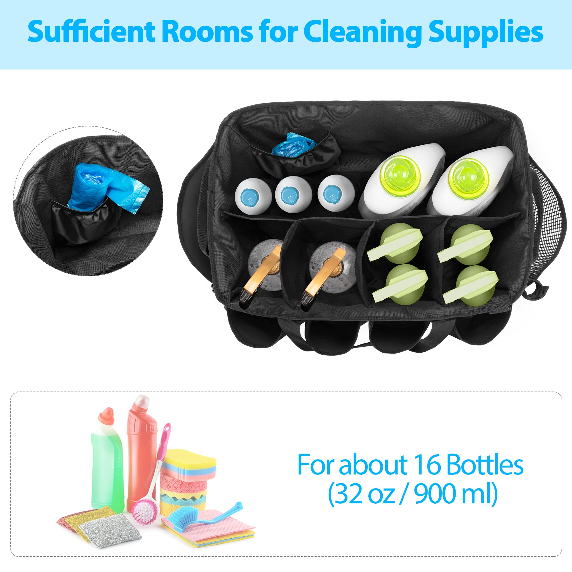 HODRANT cleaning caddy front pockets storing bottles and tools for easy reach