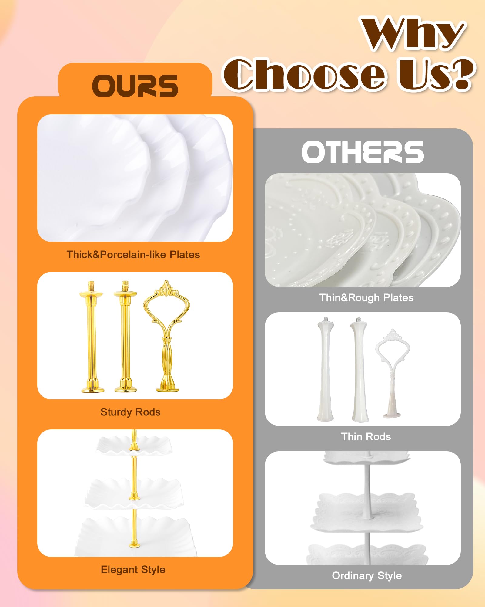 Hoedia cupcake stands show easy tool-free assembly for quick setup.