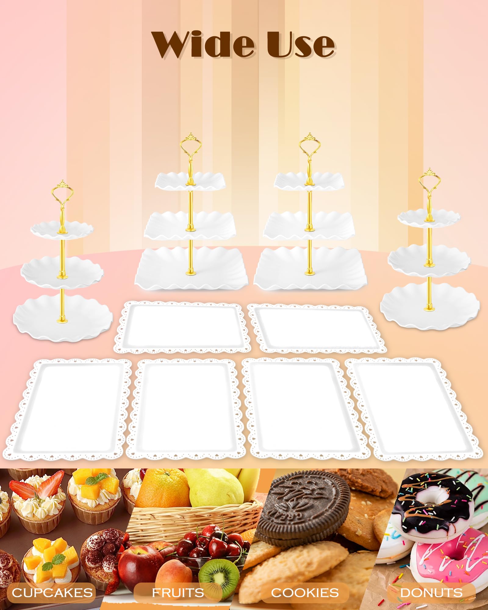 Hoedia multi-use dessert display for cakes, cookies, donuts, and fruit.