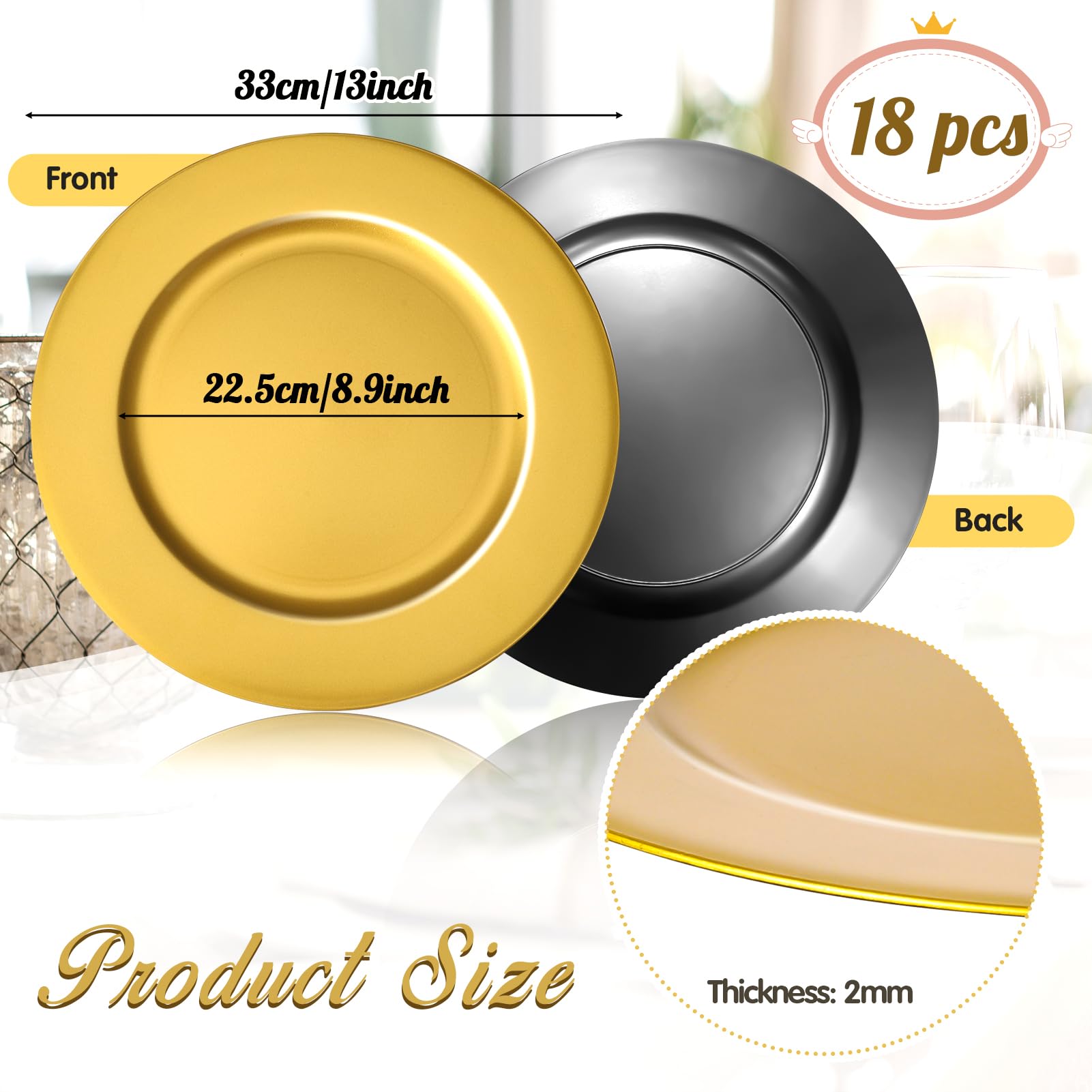 Hoemwarm plastic gold charger plate with metallic finish for reusable decor
