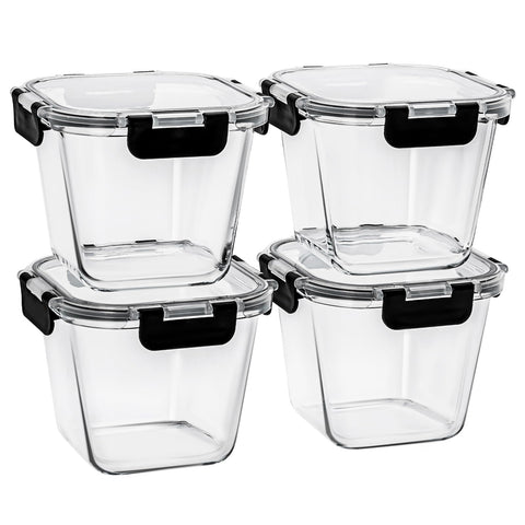 Hoenjuno 32oz glass container four-pack ideal for meal prep and leftovers.