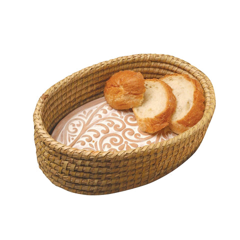 HofArtisan bread warmer basket with stone bottom view keeps bread warm at the table