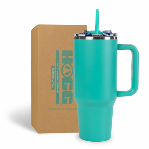 Hogg Big Swig 40oz tumbler with teal handle for on-the-go hydration