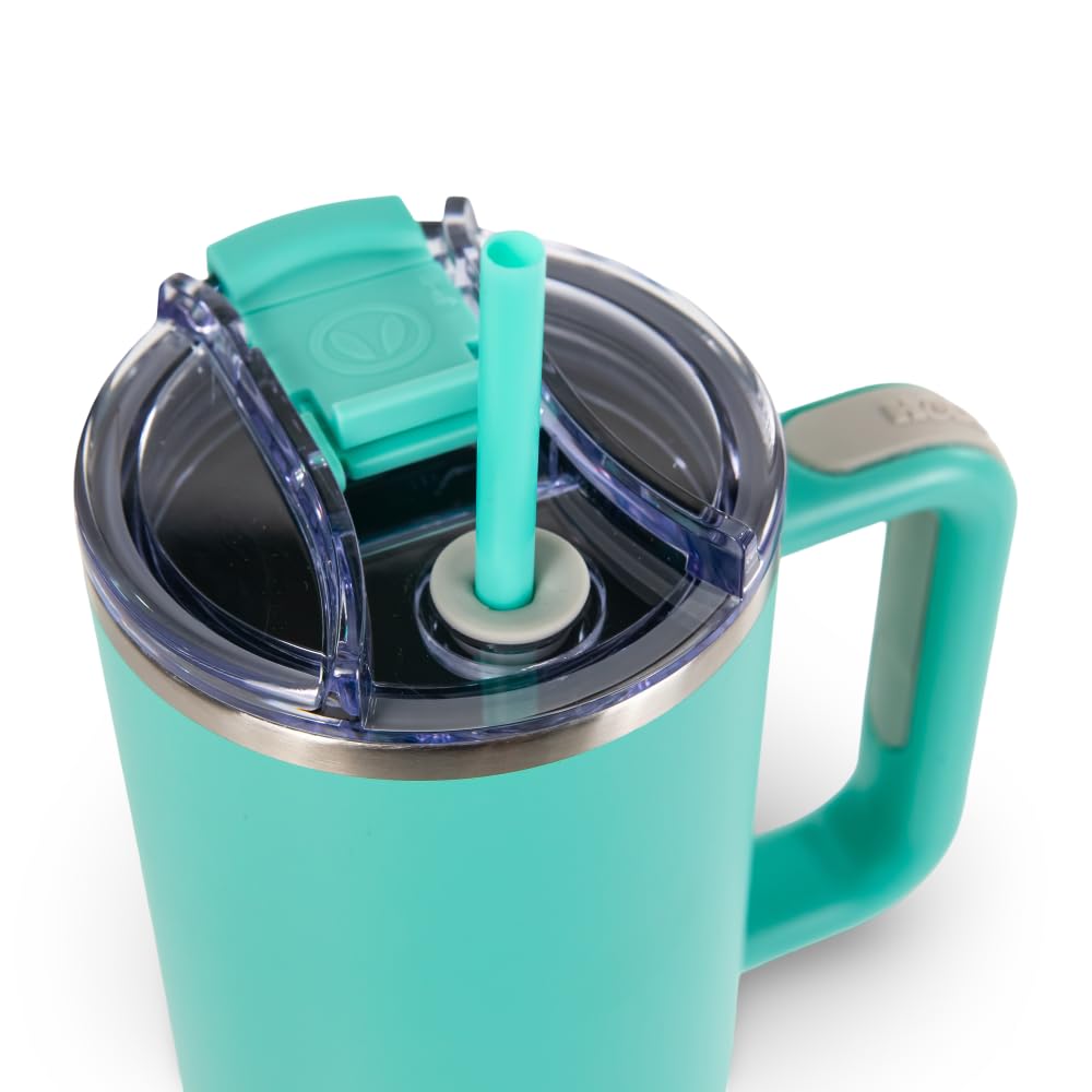 Teal straw on Hogg Big Swig 40oz tumbler for spill-free sipping