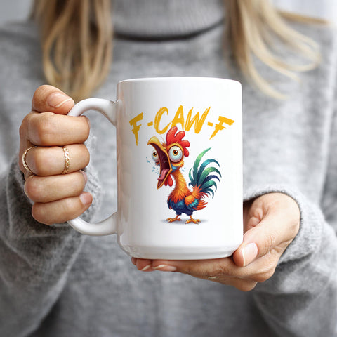 Hogg F-Caw-F mug print detail captures color and crisp lettering