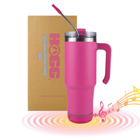 Hogg Grippy 30oz tumbler with speaker in pink for on-the-go music