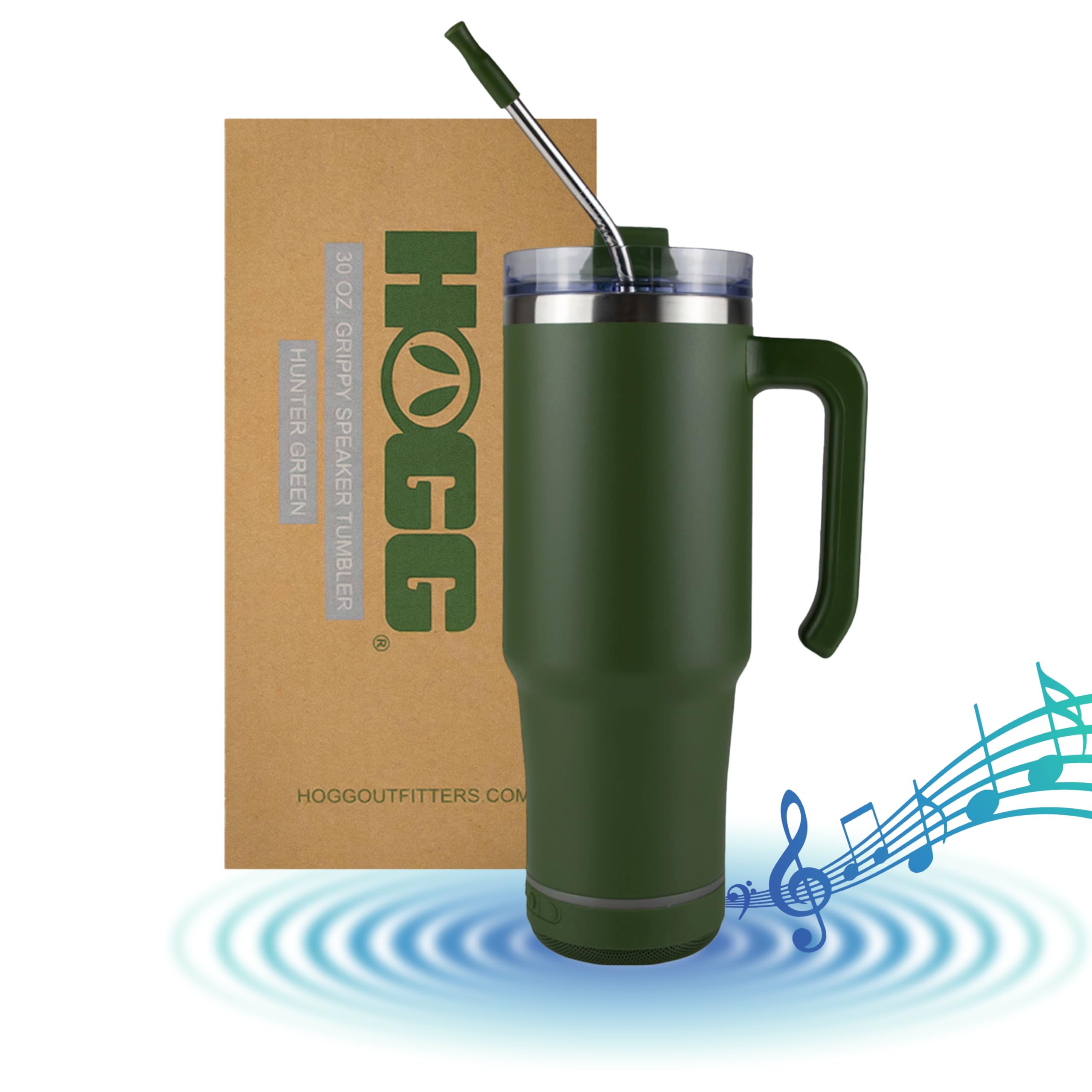 Hogg Grippy Tumbler Hunter Green full view, durable stainless steel for everyday use.