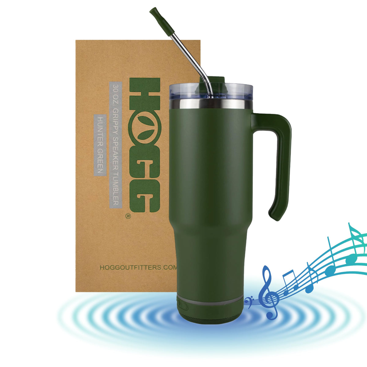 Hogg Grippy Tumbler Hunter Green full view, durable stainless steel for everyday use.