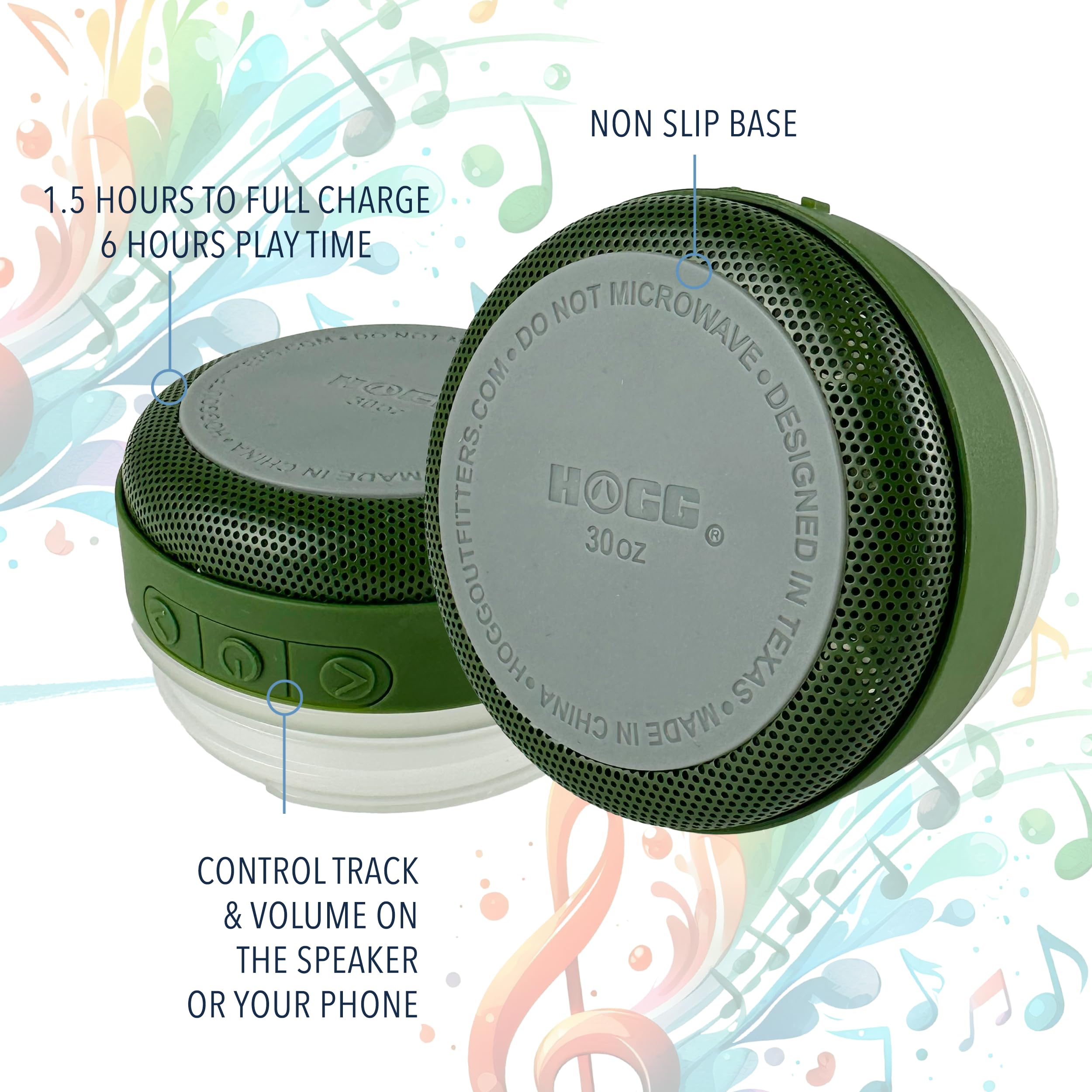 Hogg Grippy Tumbler Hunter Green Bluetooth speaker enhances on-the-go playlists.