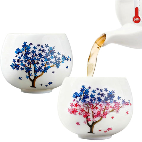 HOHCNA heat-changing cherry blossoms tea cup reveals pink blooms when hot