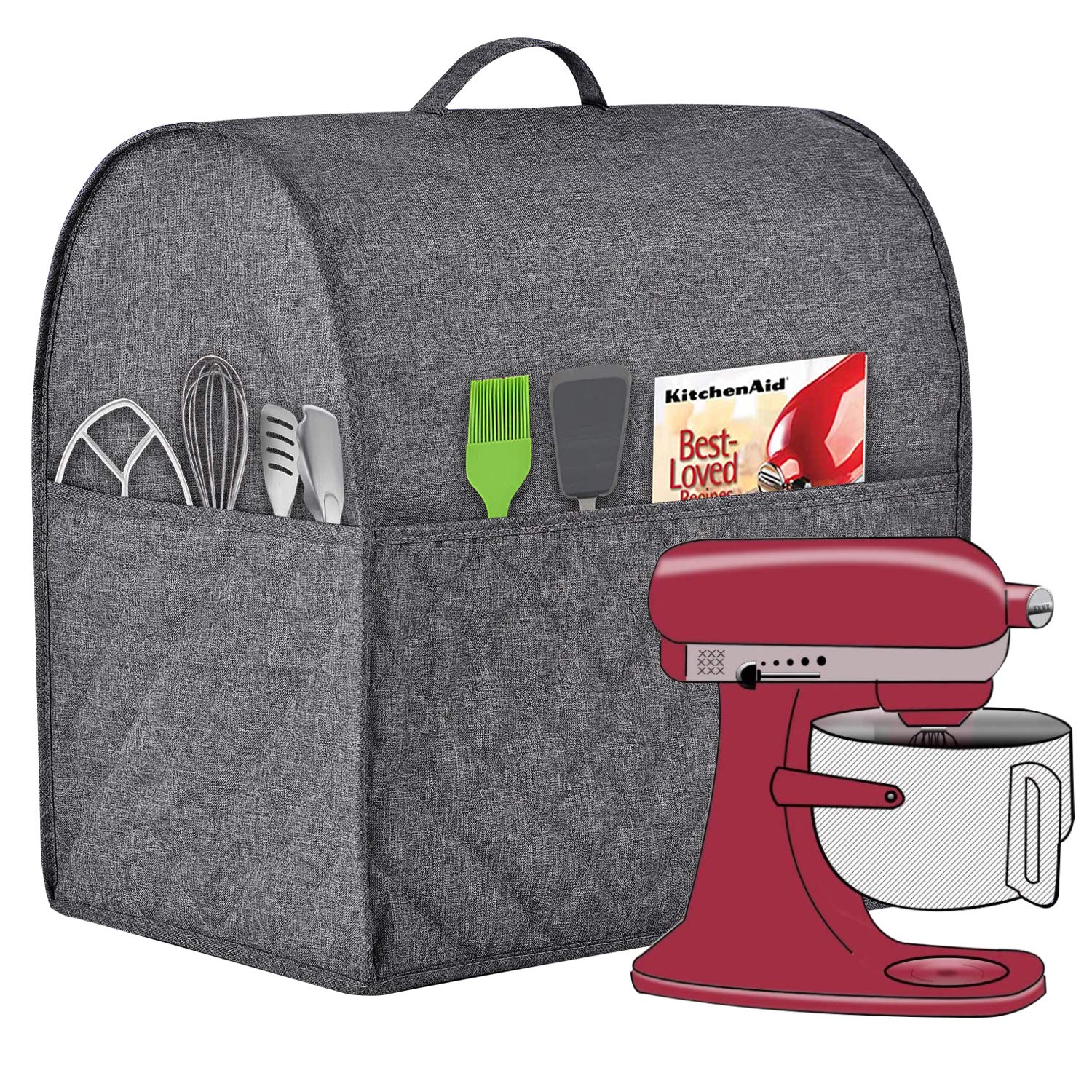 HOHUO stand mixer dust cover in grey protects KitchenAid from dust and splashes