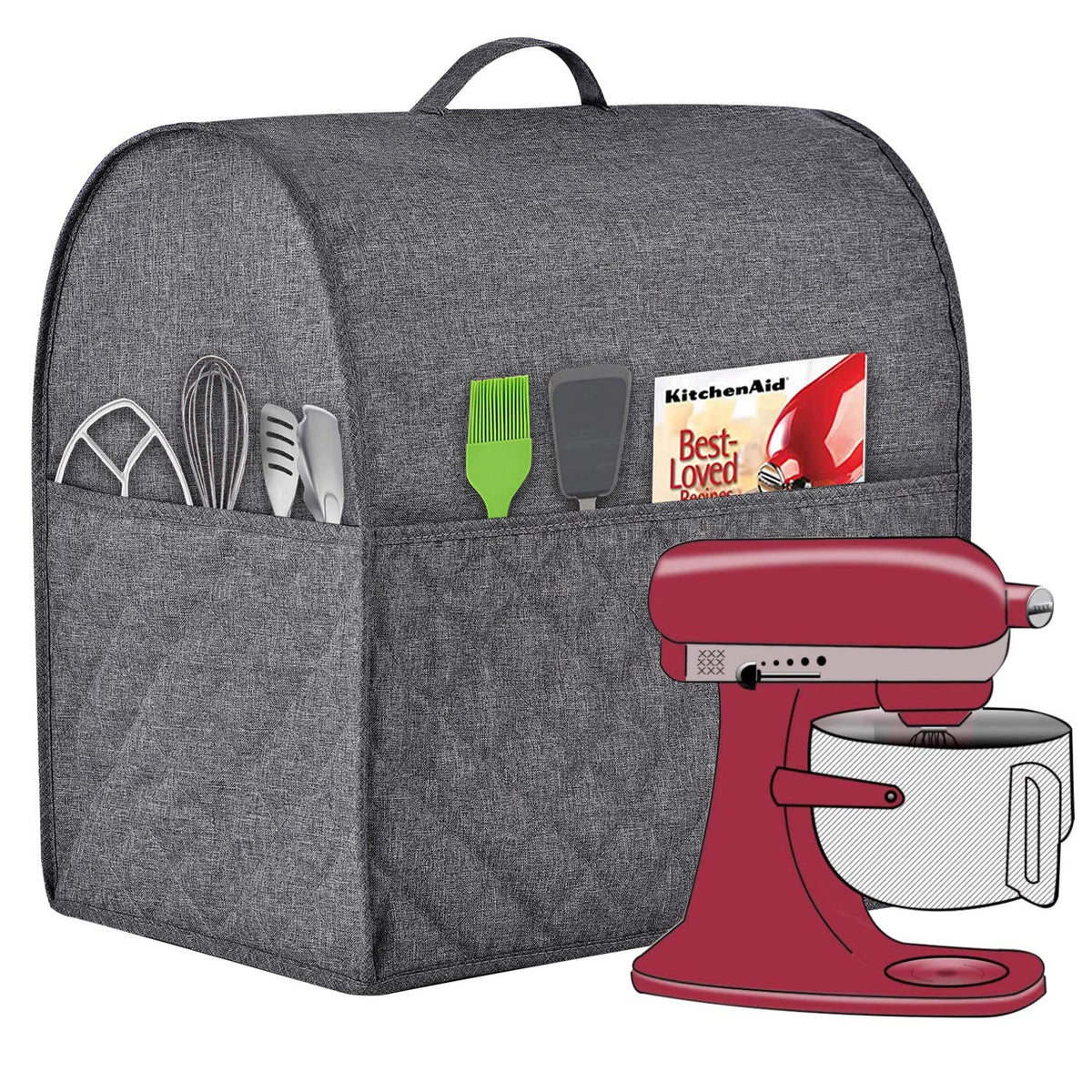 HOHUO stand mixer dust cover in grey protects KitchenAid from dust and splashes