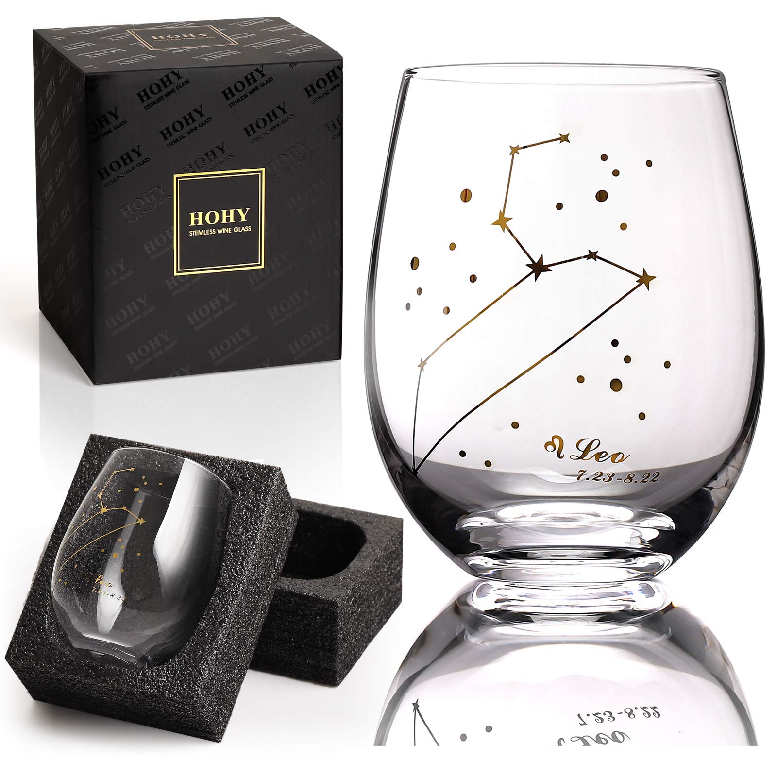 HOHY Leo zodiac wine glass 20oz with constellation design for celebrations.