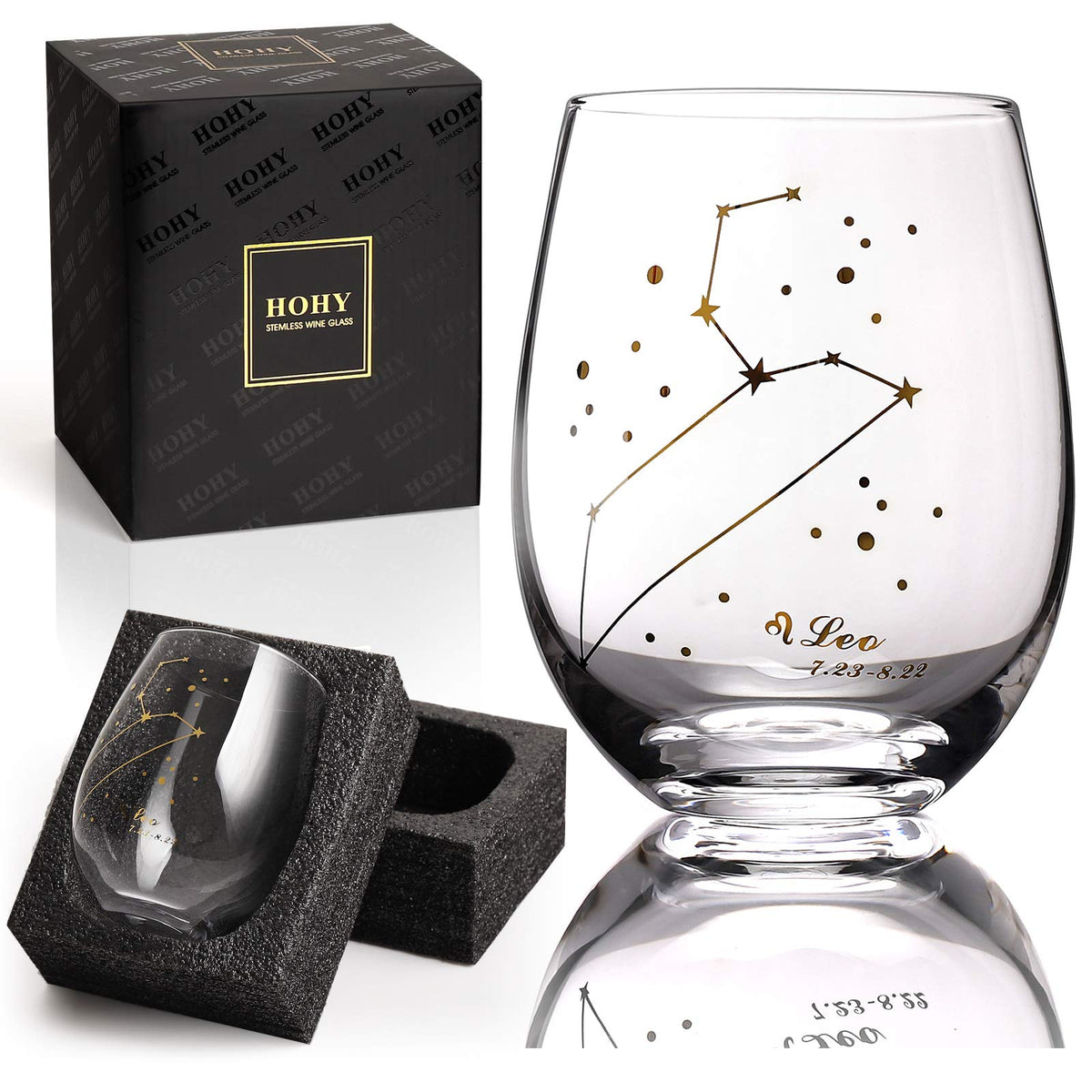 HOHY Leo zodiac wine glass 20oz with constellation design for celebrations.