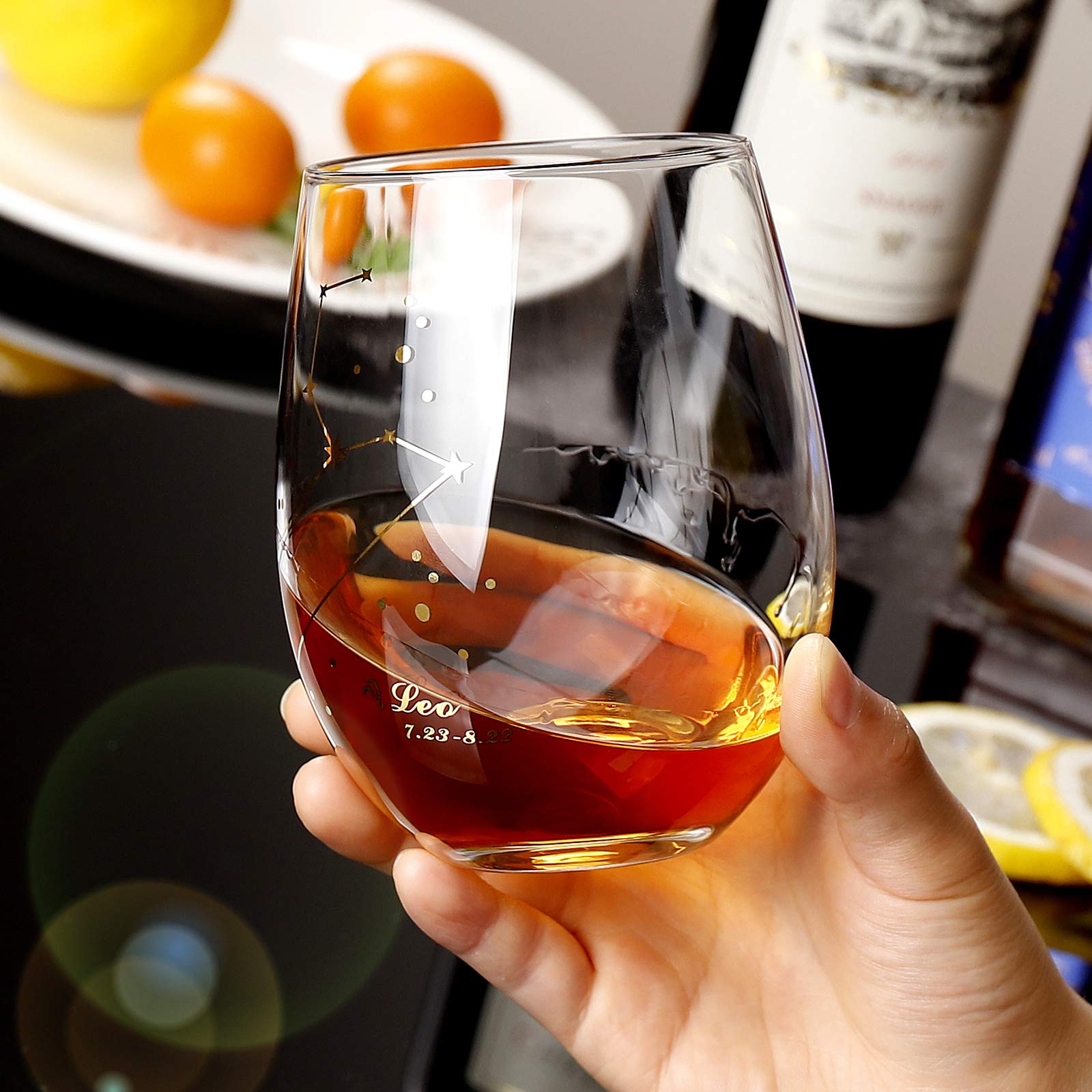 HOHY Leo zodiac wine glass showing the constellation symbol for personal meaning.
