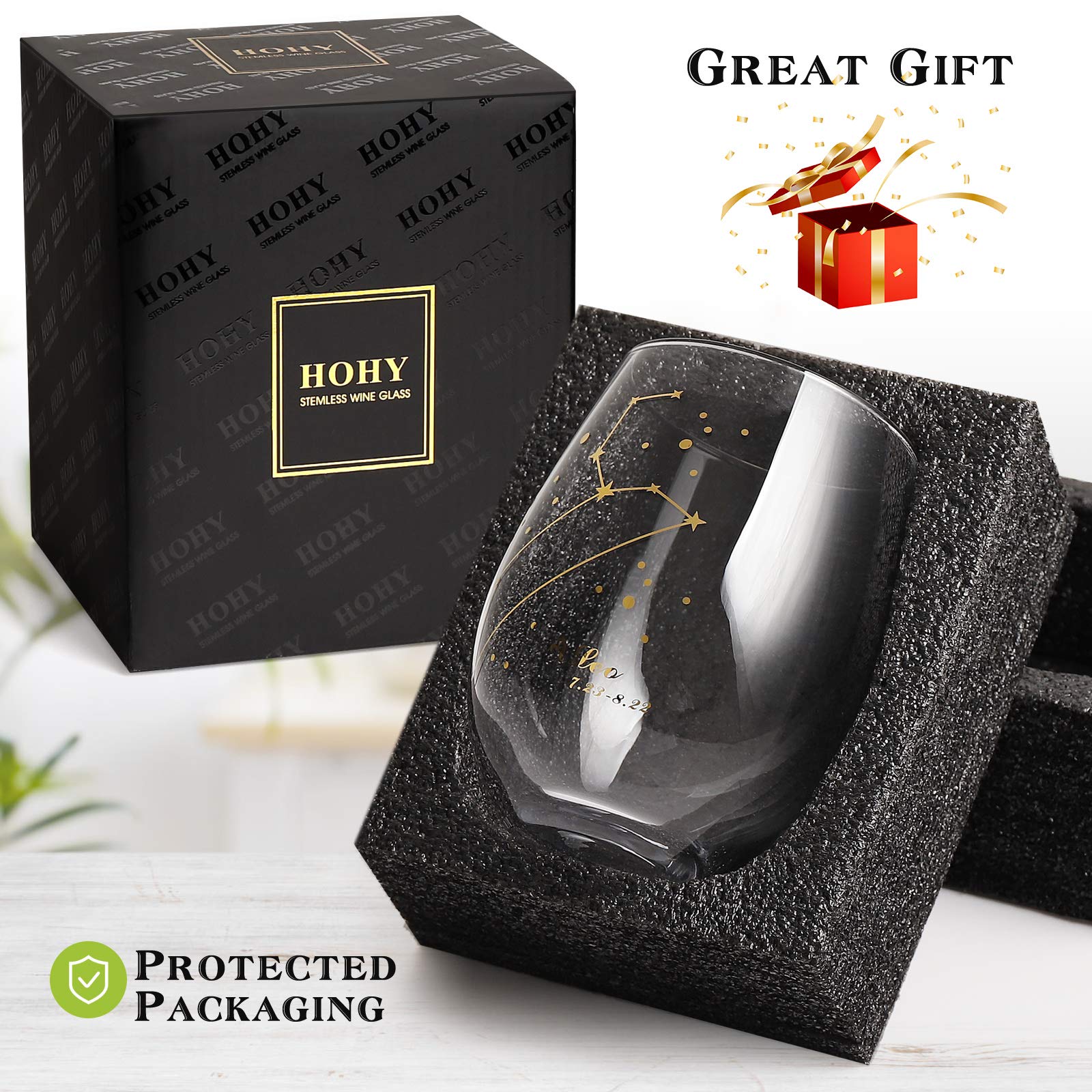 HOHY Leo zodiac wine glass gift box enhances gifting experience.