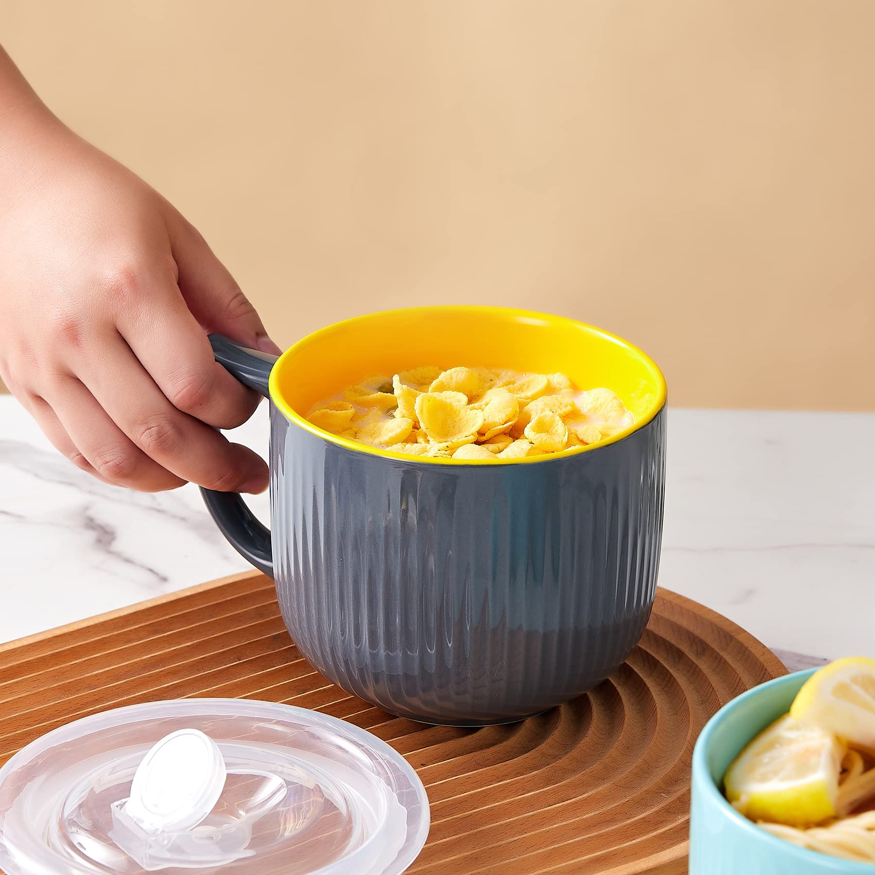 Hoilse ceramic bowl for cereals big portions convenient for mornings