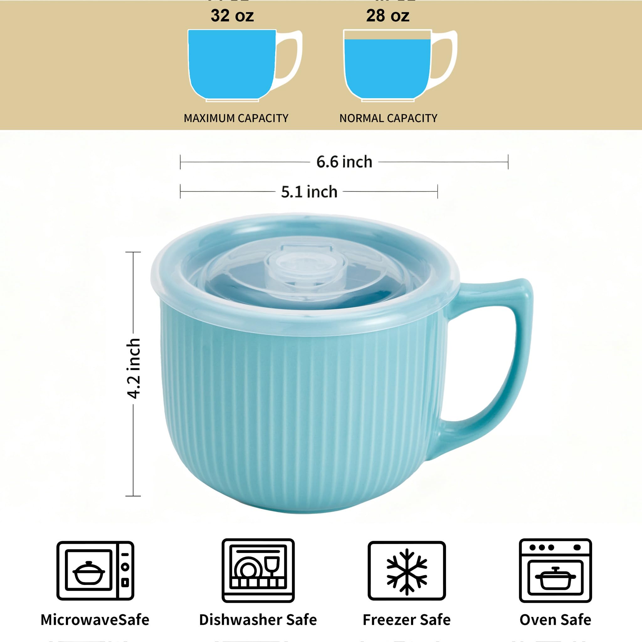 Hoilse ceramic soup bowl lid blue, keeps leftovers fresh with a leak-resistant seal.