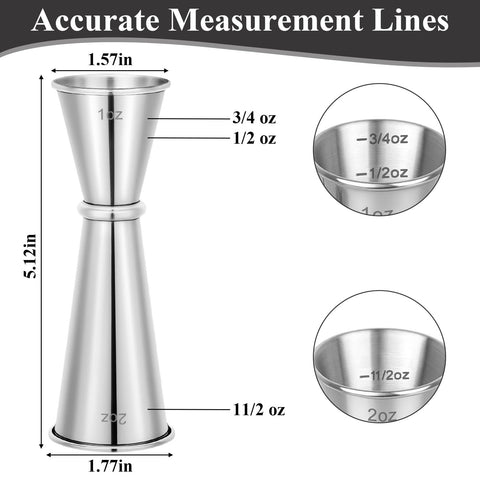 Hoiny jigger with exterior markings for quick measurements