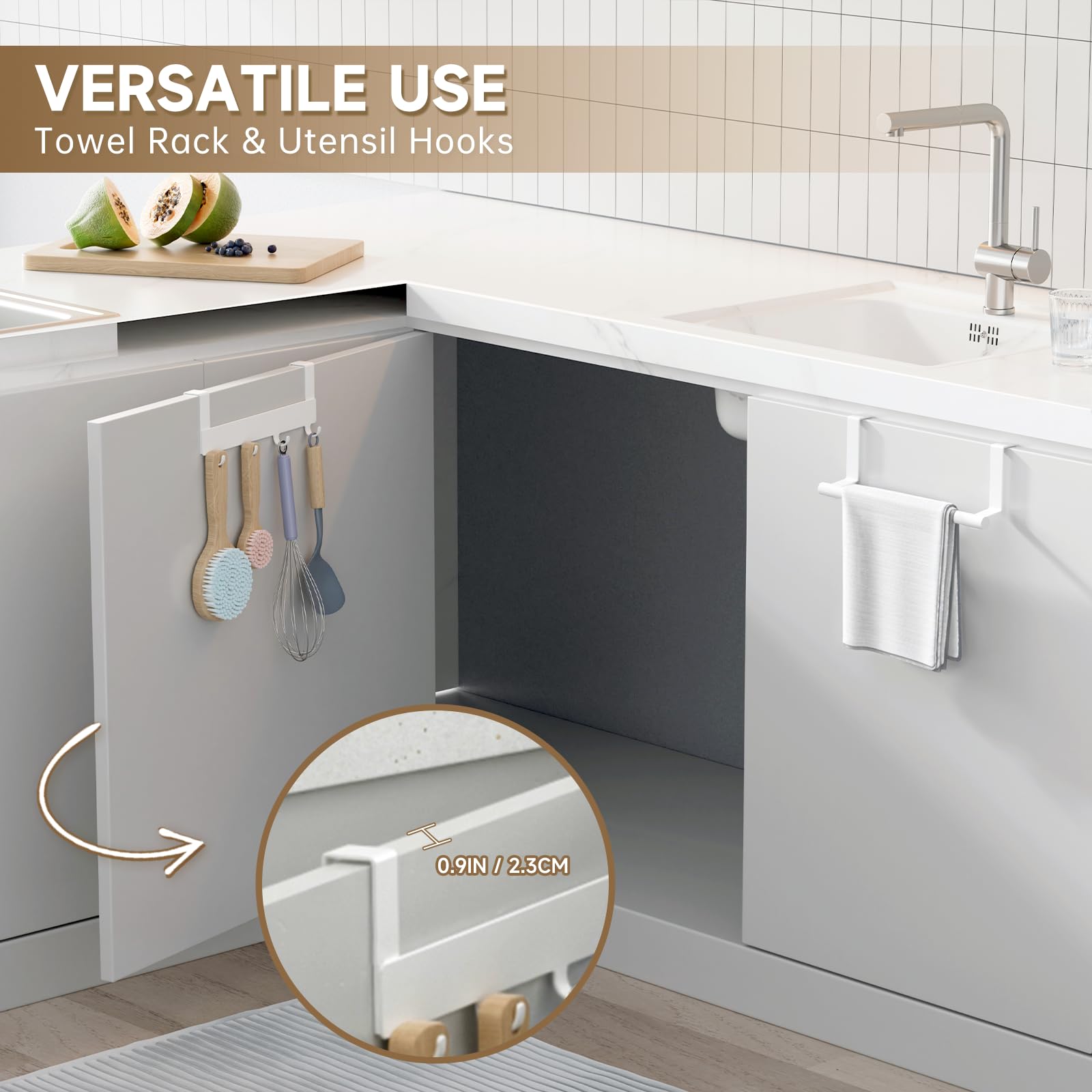 HOISIMDY towel rack with horizontal bar keeps dish towels within easy reach