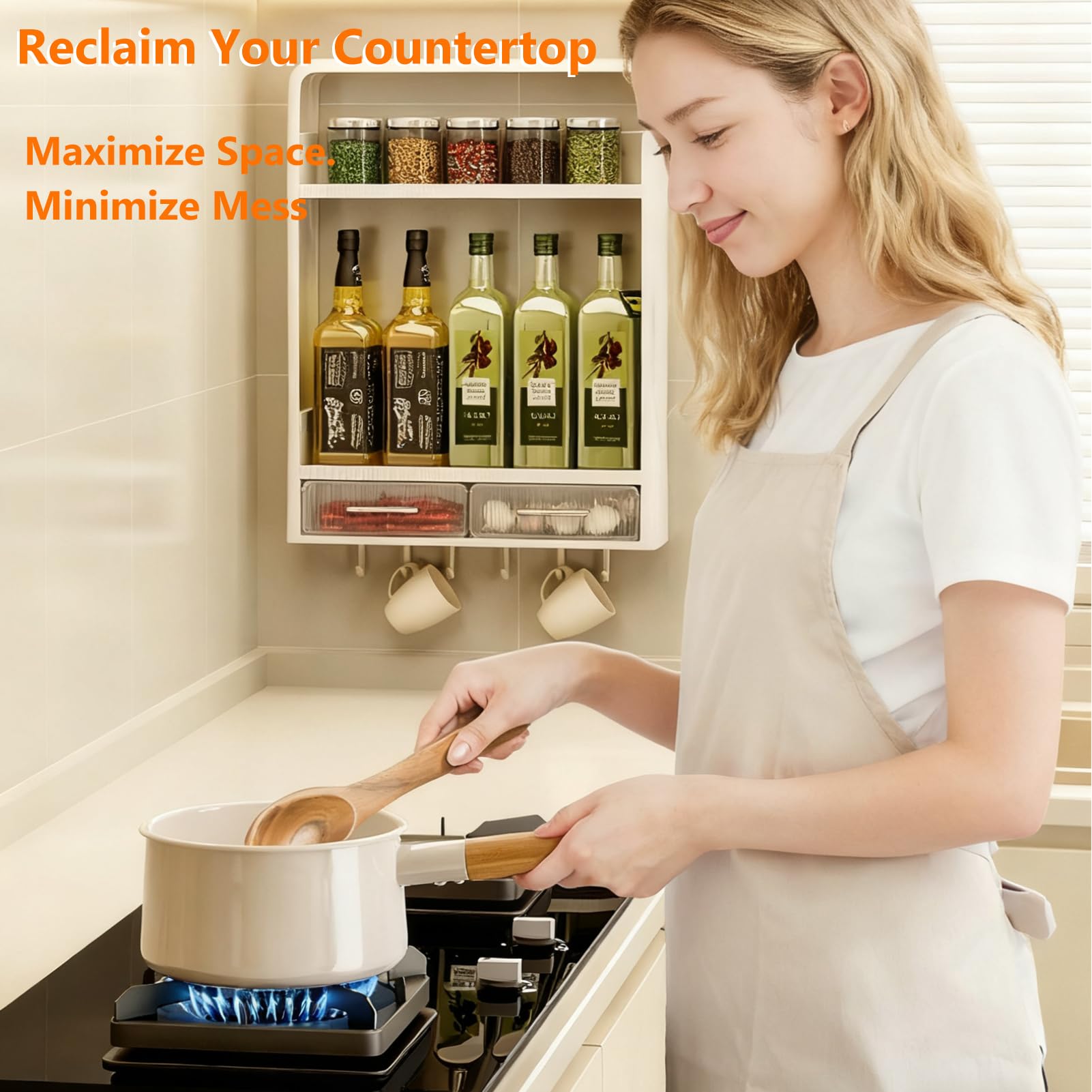 Hoiwio spice rack shows durable PP+ABS+PS construction