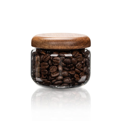 HolaJia glass storage jar 300ml with walnut lid, perfect for keeping snacks fresh and neatly organized.