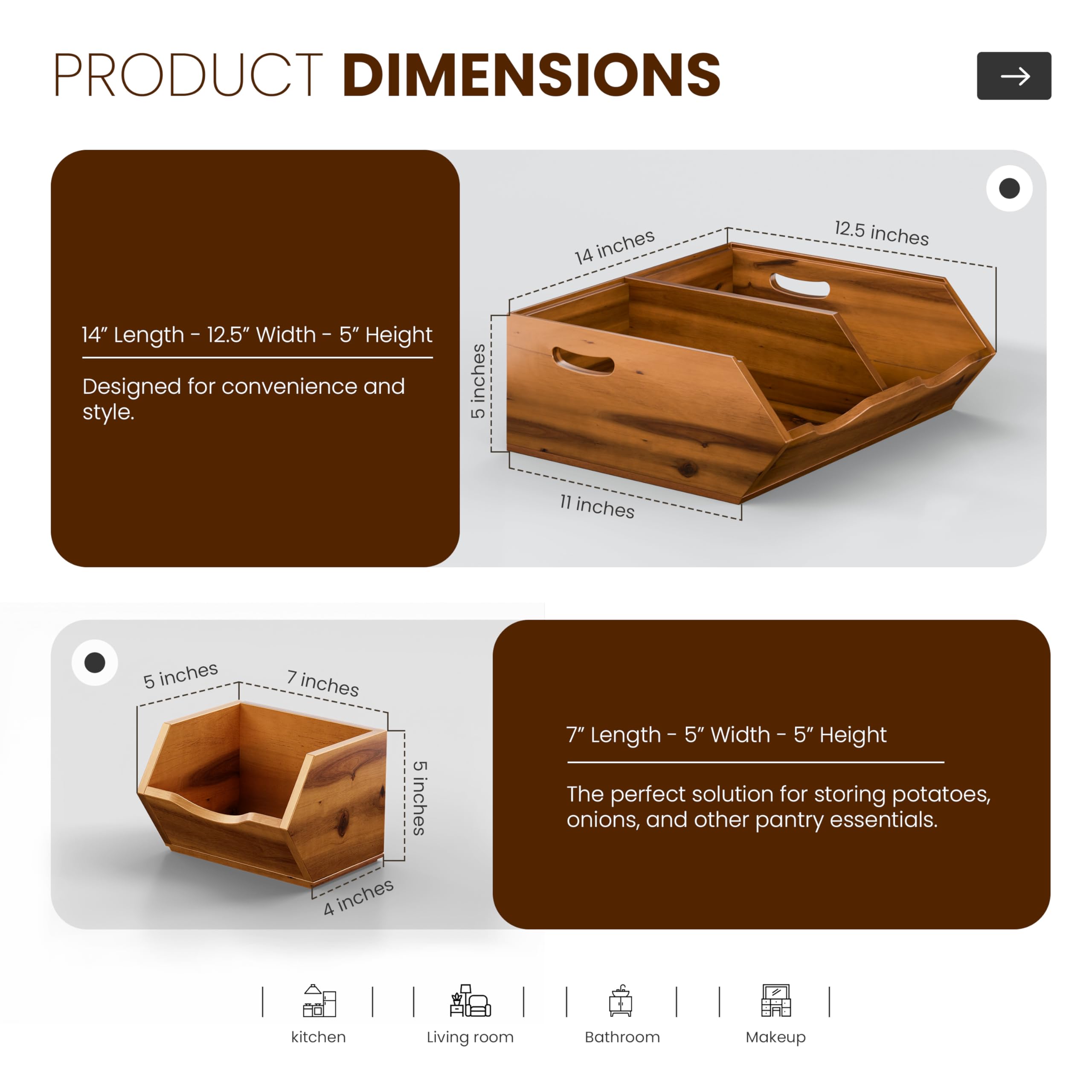 HOLANA Acacia Wood Bin in kitchen cabinet shows compact onion storage