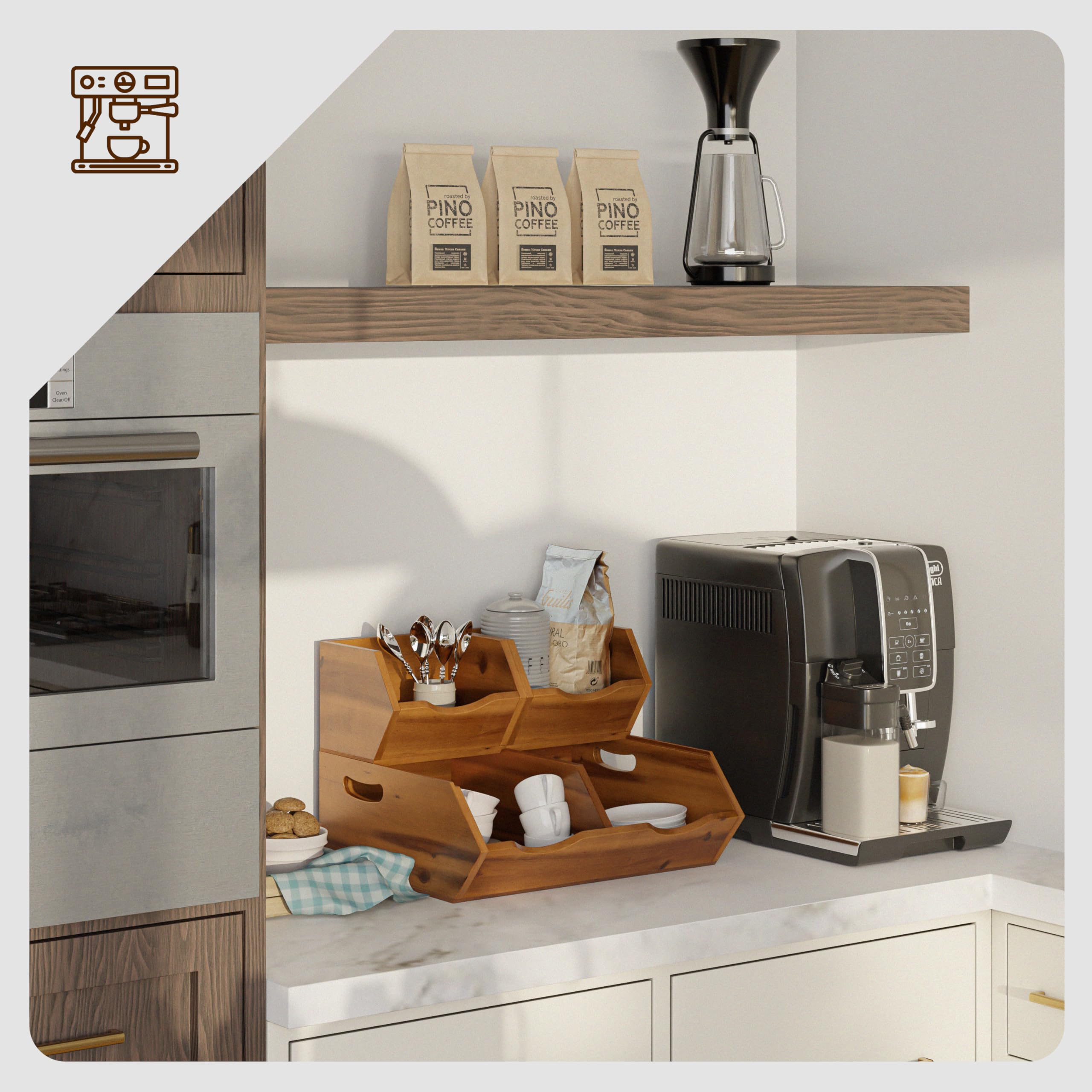 HOLANA Acacia Wood Bin with non-skid pad stays stable on shelves