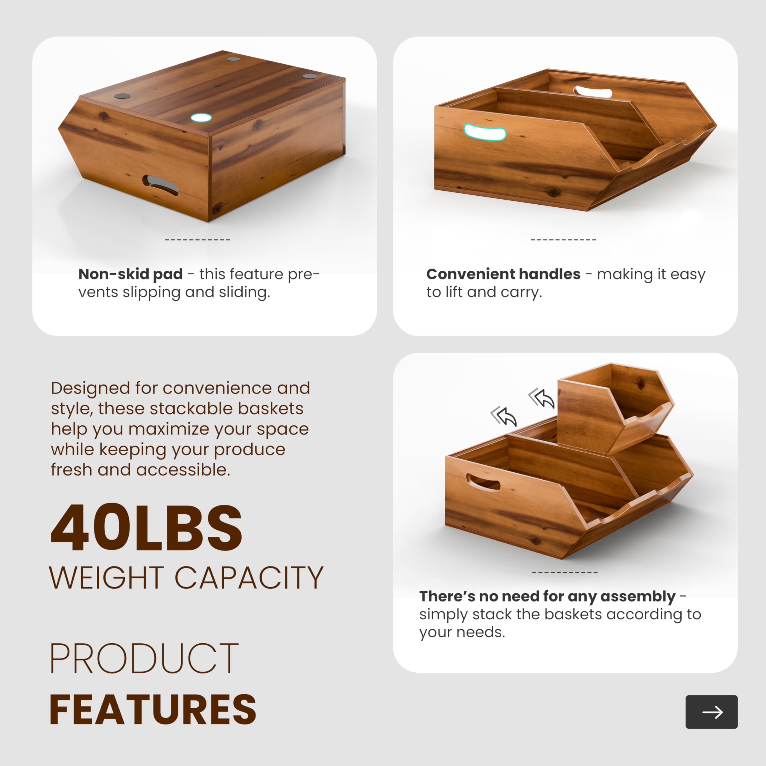HOLANA Acacia Wood Bin stacked setup demonstrates space-saving pantry organization