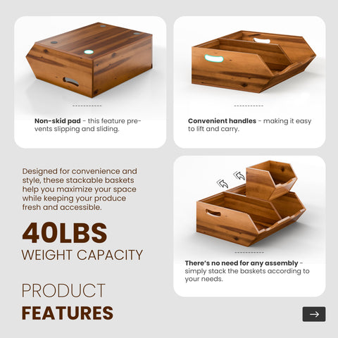 HOLANA Acacia Wood Bin stacked setup demonstrates space-saving pantry organization