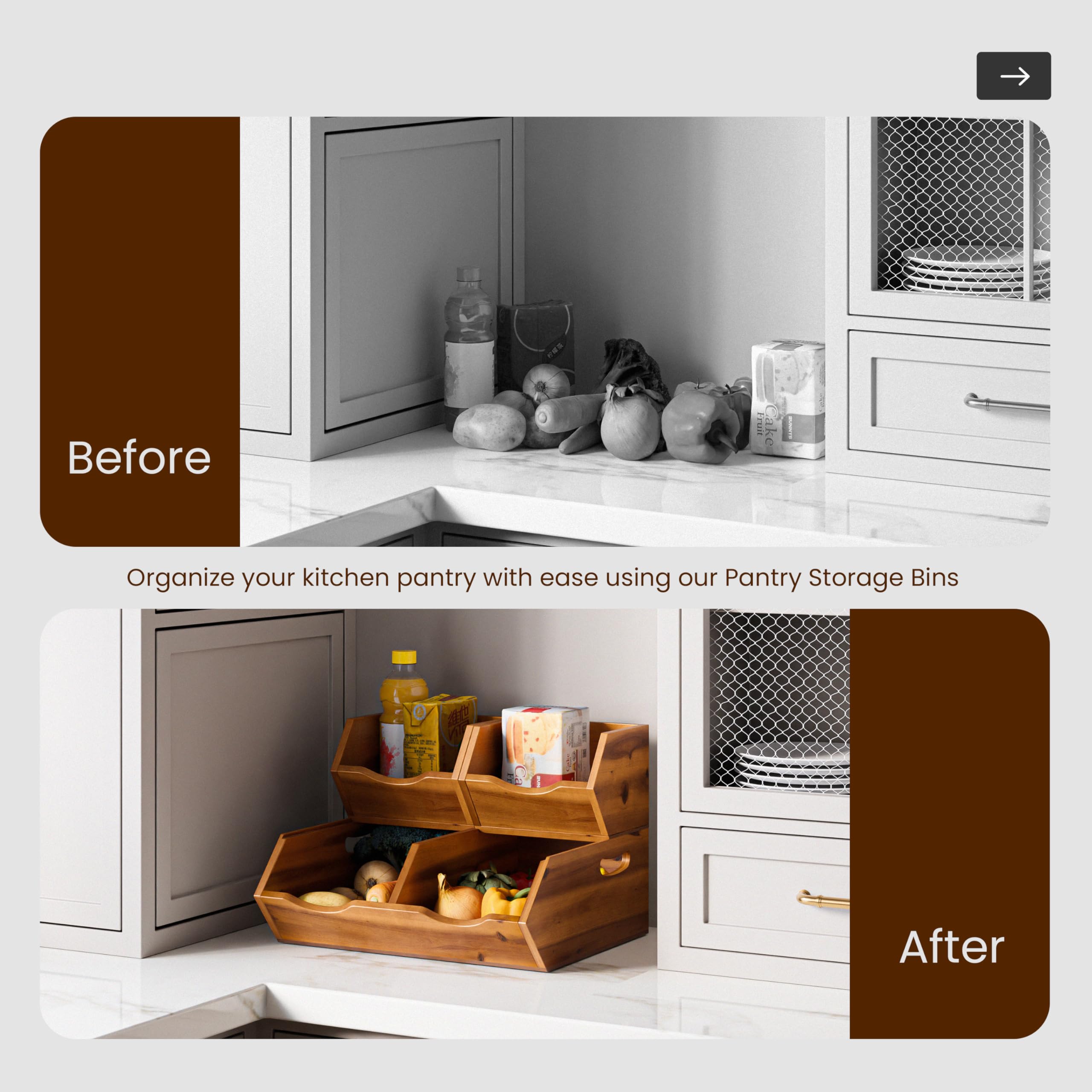 HOLANA Acacia Wood Bin ventilated design promotes airflow for fresh produce