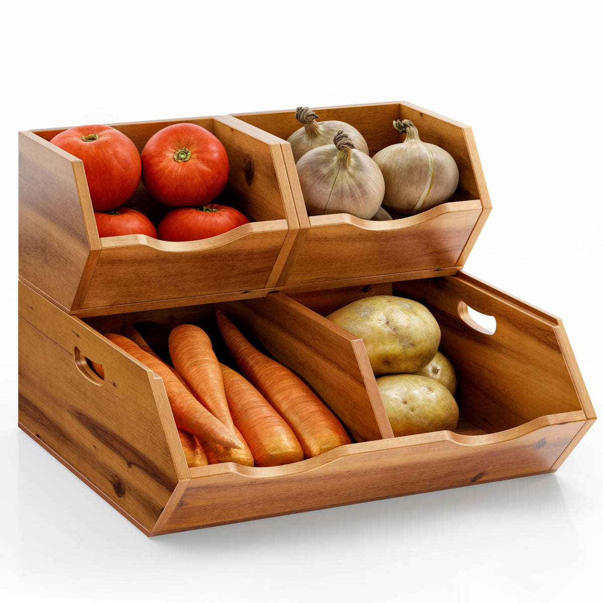 HOLANA Acacia Wood Potato Bin overview for organized pantry storage