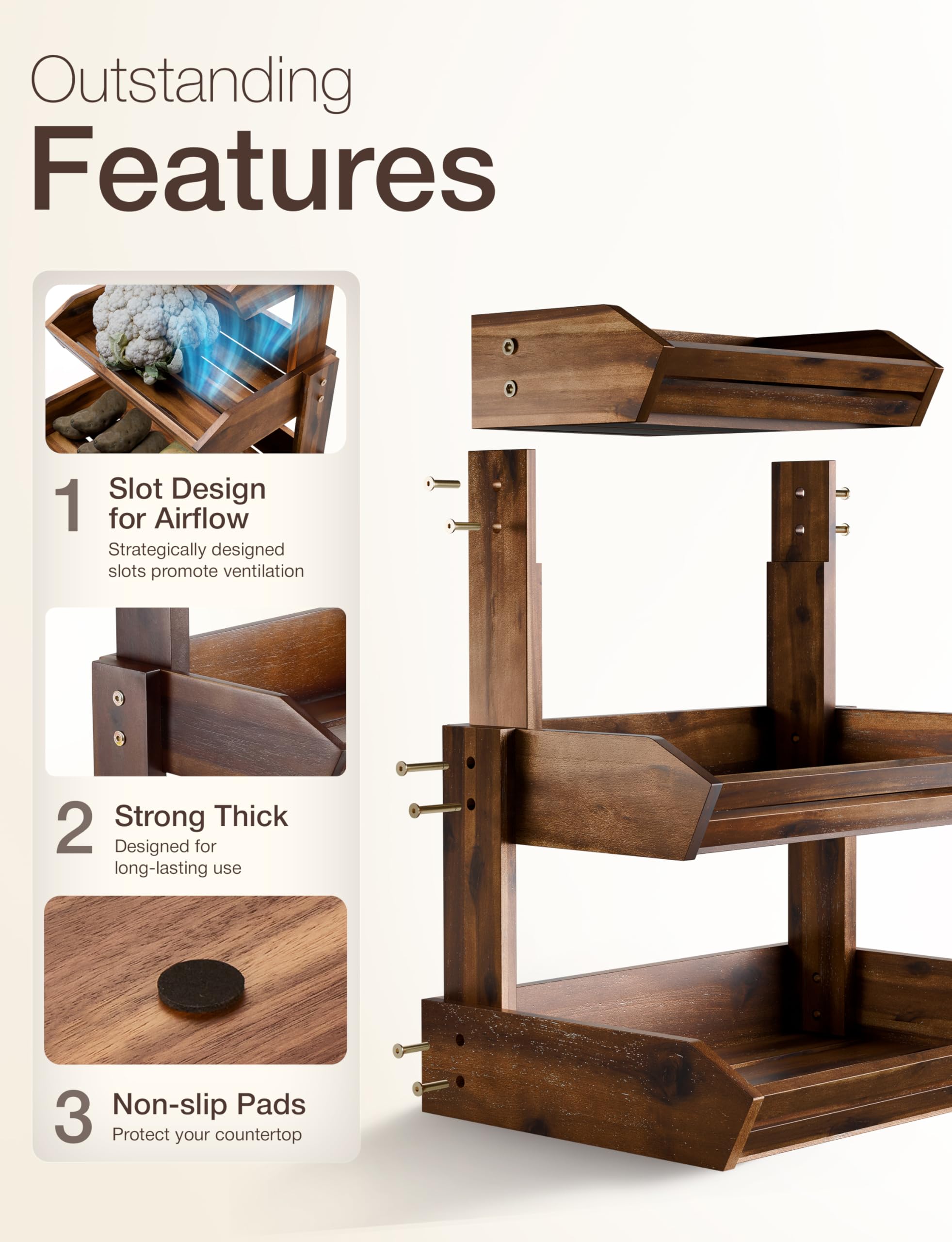 HOLANA acacia wood close-up showing natural grain for durable countertop display