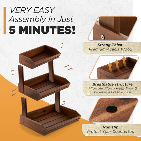 HOLANA Acacia wooden kitchen organizer demonstrates stacked storage for easy access.