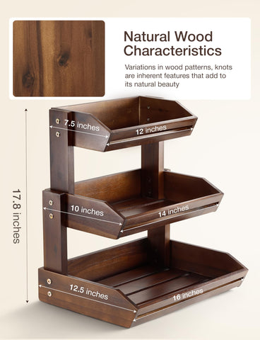 HOLANA counter organizer in walnut wood offers versatile storage for produce