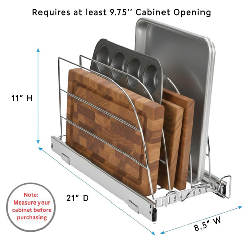 HOLDN’ STORAGE adjustable dividers fit diverse bakeware securely in small cabinets