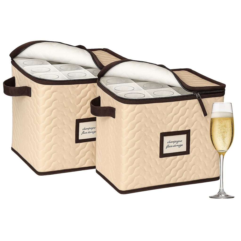 HOLDN STORAGE champagne flute storage box holding 12 glasses for organized stemware.